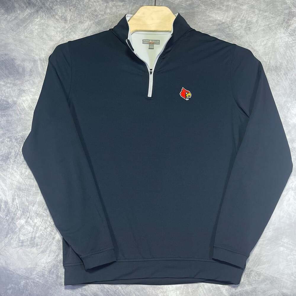 Peter Millar Louisville Cardinals Wicking 1/4 Zip Long Sleeve Sz L Black